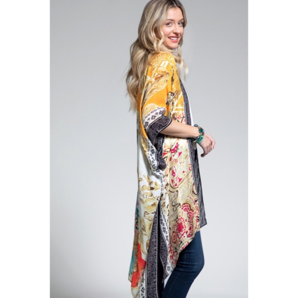SOLD OUT Tahiti Tropical Floral Vacation Open Kimono Wrap Coverup Top - Picture 3 of 5